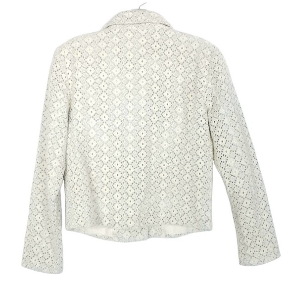 Dolan by Anthropologie Rossi Eyelet Moto Jacket Ivory/Lt Blue Zip Up Size Small - Picture 2 of 4